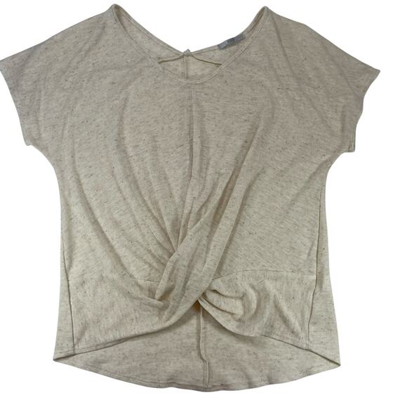Nouvida Tops - Nouvida Twist Front Linen Blend Top Cream Beige Large Women's Made in USA